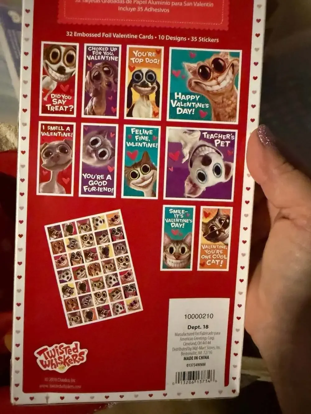 Twisted Whiskers Embossed Foil Valentine Cards With Stickers